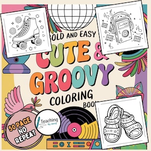 Süßes & Groovy Malbuch, mutige und einfache Malseiten, 50 einfache Malbücher für Erwachsene, gemütliche Ausmalseite, Instant Download PDF