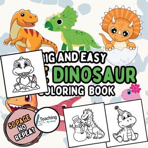 Dinosaurier Malbuch für Kinder, 50 mutige und einfache Färbung, Dinosaurier druckbar, Dinosaurier digitales Malbuch, Dinosaurier-Aktivität für Kinder