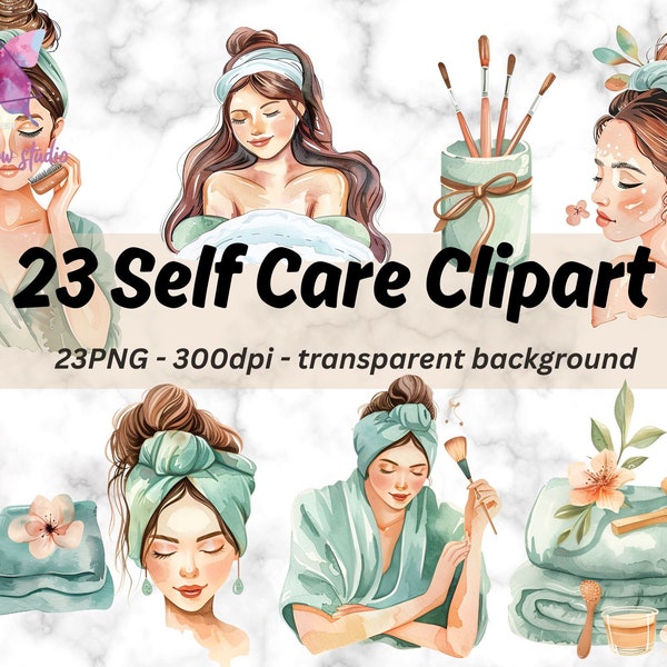 Watercolor Self Care Clipart, Watercolor Spa Time Clipart Collection, Beauty clipart, spa day clipart, Relax clipart, Wellness clipart