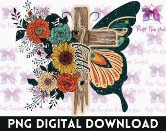 Faith Cross Png - Butterfly And Sunflowers Rainbow Sunflower Png, Christian png, Jesus png, Sunflower Png, Christian Digital download