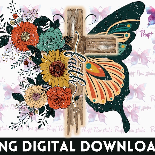 Faith Cross Png - Butterfly And Sunflowers Rainbow Sunflower Png, Christian png, Jesus png, Sunflower Png, Christian Digital download