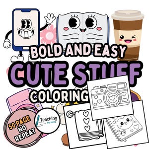Cute stuff coloring book bold and easy, Cozy Moments coloring book, cute coloring pages, pdf coloring pages, simple coloring book