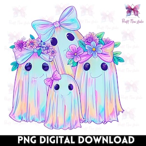 Iridescent Ghost Pumpkin PNG: Coquette Halloween Sublimation (Digital Download