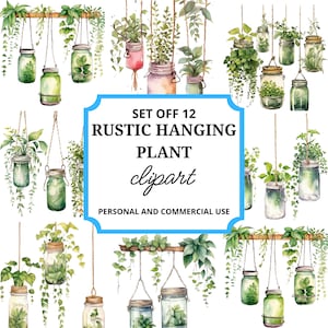 Imágenes prediseñadas de plantas colgantes de acuarela, imágenes prediseñadas de plantas de acuarela, sublimación de plantas colgantes, plantas colgantes, imágenes prediseñadas de vegetación, uso comercial