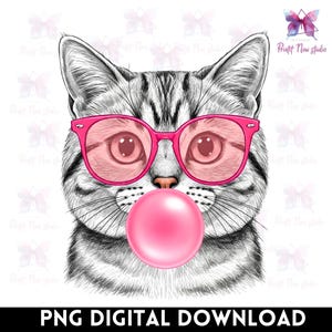 Cat Blowing A Bubble Png, Pink cupid cat Png, Bubble Gum Cat PNG, Funny Cat With Sunglasses Png, Cat Mascot Preppy PNG, Sublimation Design