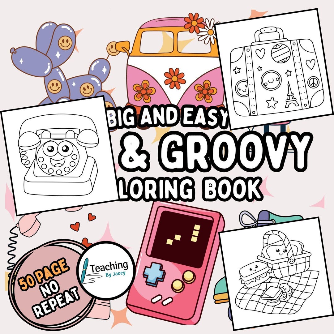 Cute and Groovy Coloring Book, Bold and Easy Coloring Pages, Cute ...