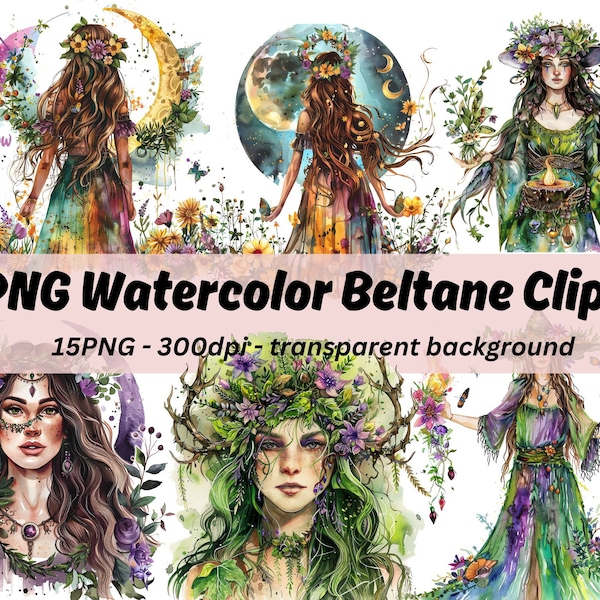 Watercolor Beltane Clipart, Neopagan Watercolor Clipart, Neopagan Witch Wicca png, Floral Pagan Wiccan Art, High Quality Transparent PNGs