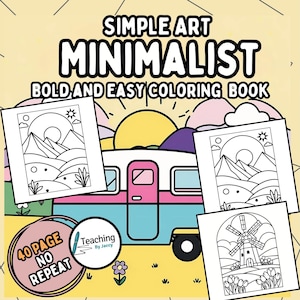 Simple Art Minimalist coloring book, Bold and Easy Designs, Coloring Book for Adults and Teens, Set Three 40 Digital Coloring Pages
