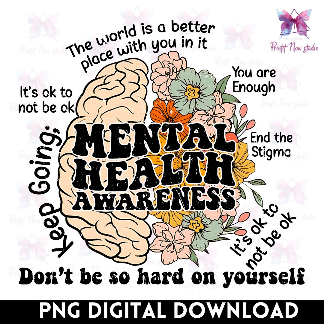 Mental Health Matters Png, Floral Brain Png, Half Flowers Png ...
