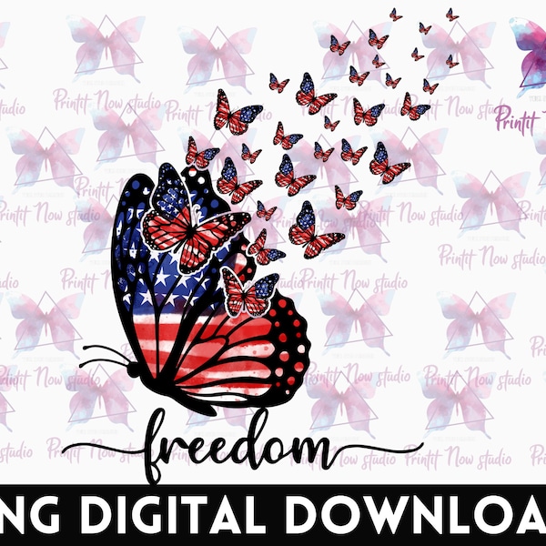 America Freedom Butterfly PNG - Freedom PNG, Vintage 4th of July Sublimation Design, Independence Day Png, America Flag PNG,Floral Butterfly