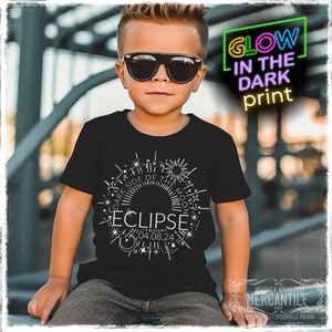 Glow In The Dark ECLIPSE T-Shirt YOUTH Black Graphic Tee Shirt Family Kids Boys Girls