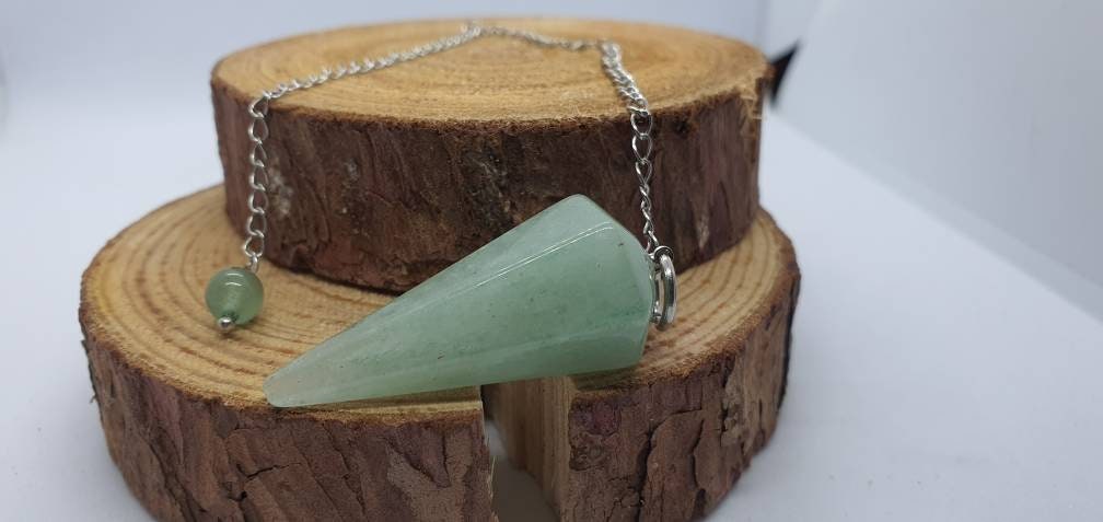 Aventurine Verte Pendule Cône et Métal Argenté Radiesthésie Lithothérapie