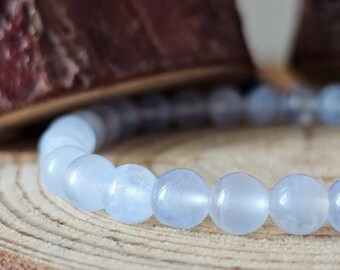 Pulsera de calcedonia azul AA de 6 mm, litoterapia, piedra natural