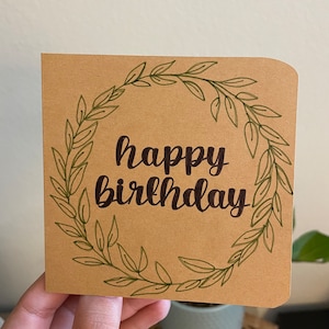 Cartão de aniversário feito à mão - Cartão de aniversário minimalista - Cartão de feliz aniversário - Cartão floral - Cartão moderno - Cartão pensativo
