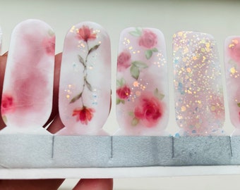 Fantaisie rose | Protège-ongles, stickers artistiques durables, manucure DIY élégante