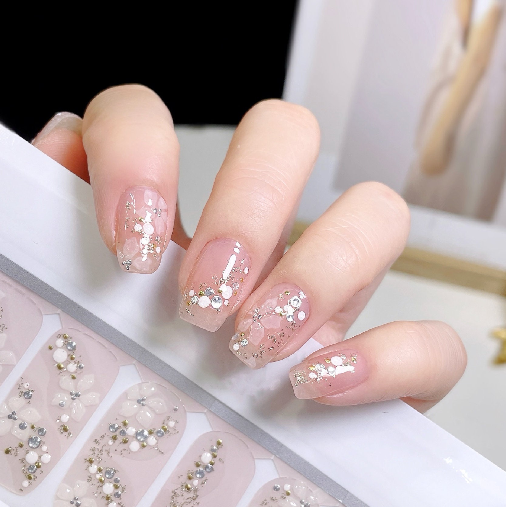 24 Pcs 3D Women'S Silvery Bridal Wedding Nails Glitter Rhinestones False  Nail Art Design Acrylic Full Fake Nail - Walmart.com