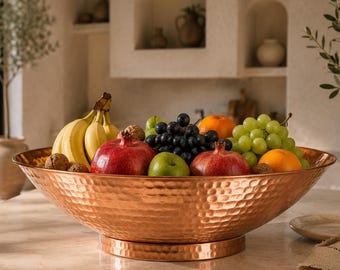 Frutero de cobre martillado hecho a mano / Gran centro de mesa artesanal, decoración rústica moderna