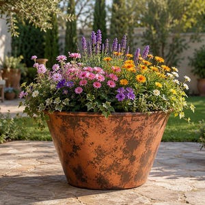 Handmade Hammered Copper Planter | Rustic Garden Flower Pot | Large Decorative Outdoor Copper Bowl