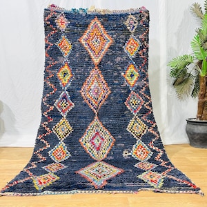 5 x 8 ft Moroccan Boucherouite Rug, Colorful Vintage Checker Rug, Boho Chic Handmade Moroccan Carpet, moroccan rug
