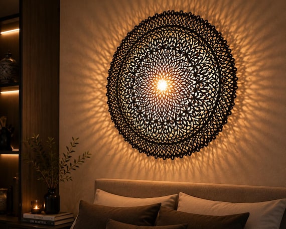 Handmade Moroccan Brass Wall Lamp | Intricate Geometric Shadow Light Sconce
