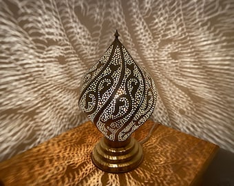 Moroccan Brass Table Lamp: Bedroom Bedside Lampshade, Decorative Lighting