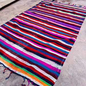Vintage Berber Blanket from Morocco – Colorful Handwoven Throw – Lightweight Ethnic Decor Piece