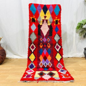 Colorful Boucherouite Rug, Berber Tribal Moroccan Carpet, Vibrant Handmade Décor, Unique and Artistic Design