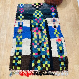 Unique Vintage Moroccan Boucherouite Rug – Handmade Wool Berber Carpet in Vibrant Colors, moroccan rug
