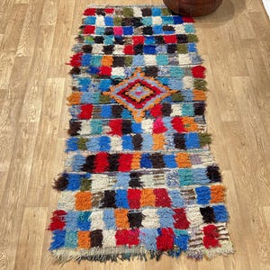 Tapete berbere Boucherouite feito à mão: tapete boho colorido (99,9 x 2,1 m)