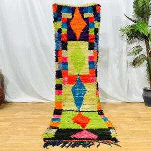 Vintage Boucherouite Rug – Authentic Moroccan Berber Runner, Boho Azilal Kilim Rug for Unique Home Décor