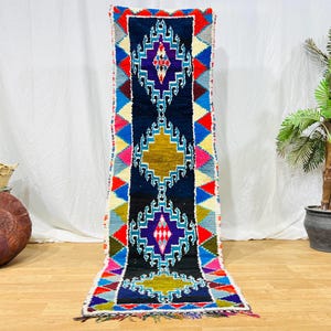 Boucherouite Moroccan Rug – Vintage Berber Area Rug, Azilal Style Runner, Handmade Boho Moroccan Décor