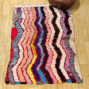 Small Boucherouite Rug, Authentic Handmade Moroccan Carpet, Colorful Boho Berber Carpet, Unique Vintage Bohemian Rug, Colorful rug.