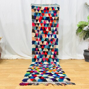 Colorful Berber Boucherouite Rug – Vintage Handmade Moroccan Carpet, Boho Home Decor Accent