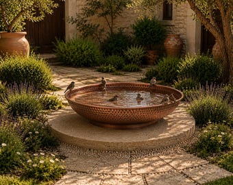 Handmade Hammered Copper Bird Bath | Large Garden Water Bowl Basin