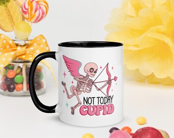 Funny Skeleton Cupid Mug: Gothic Halloween Coffee Cup