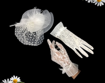 Guantes y gorro de novia, Guantes de dama de honor, Accesorios de boda, Guantes cortos transparentes, Guantes de boda de tul, Guantes de encaje transparente,