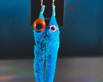 Adopt your pet Earrings~ Blue Worm on a String Earrings: Kawaii Kidcore Jewelry