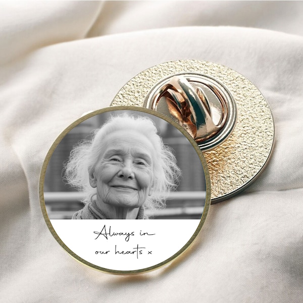 Your Image or Text Lapel Badge, Memorial Service, Funeral Keepsake, Personalised Pin Badge with Photo, Bereavement Loss Gift