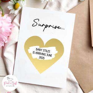Carte à gratter surprise annonce de grossesse, cadeau surprise pour faire-part de bébé, carte à message secret, coeur doré, carte à gratter cachée, cadeau