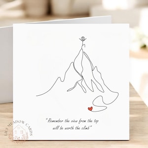 Tarjeta motivacional con dibujo lineal: Buena suerte, sigue adelante, personalizada, nuevo trabajo, universidad, escuela, trabajo, recordatorio de positividad, sigue tu corazón