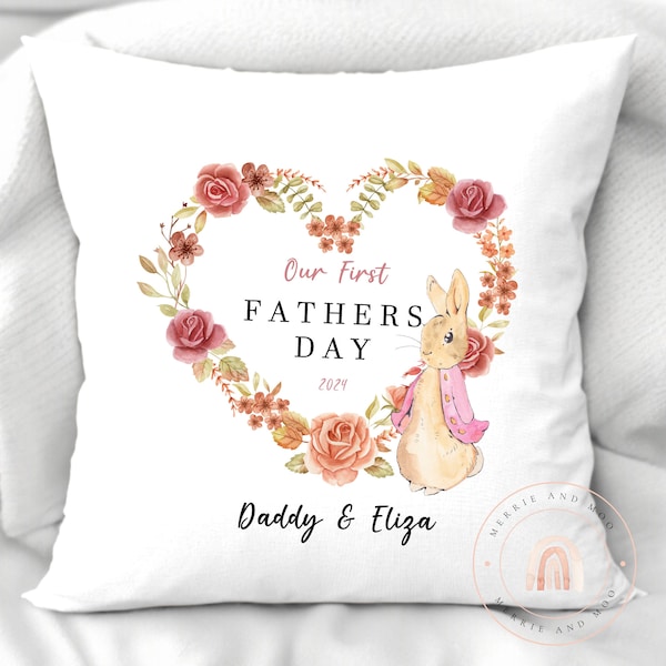 Fathers Day Cushion Cover with Insert - Personalised Flopsy Bunny Cushion for Daddy - Childrens Name - Dads Day Birthday Bedroom Decor