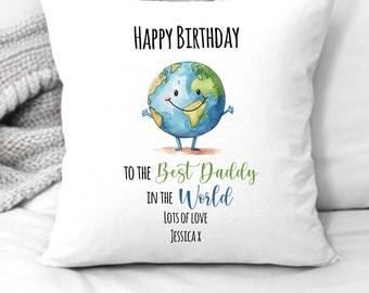 Happy Birthday Best Daddy in the World Cushion - Personalised Cushion for Men Chair - Fathers Day Gift Idea - Unique Birthday Gift - New Dad