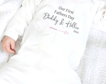 First Fathers Day Baby Vest Baby & Daddy Personalised Bodysuit Our First Fathers Day Sleepsuit