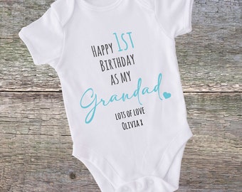 Happy Birthday 1st Birthday as My GRANDAD PINK BLUE Outfit (Babygrow Sleepsuit Vest Bodysuit | Mum Birthday l New Mum Gift