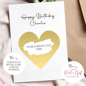 Carte à gratter personnalisée surprise pour cadeau d'anniversaire, cadeau de faire-part surprise pour les fêtes, message secret, coeur personnalisé, cadeau caché