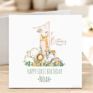 Animal 1st Birthday Card For Boy, Son First Birthday Card, Special First Birthday Gift, Personalised One Today Card with Safari Jungle Theme