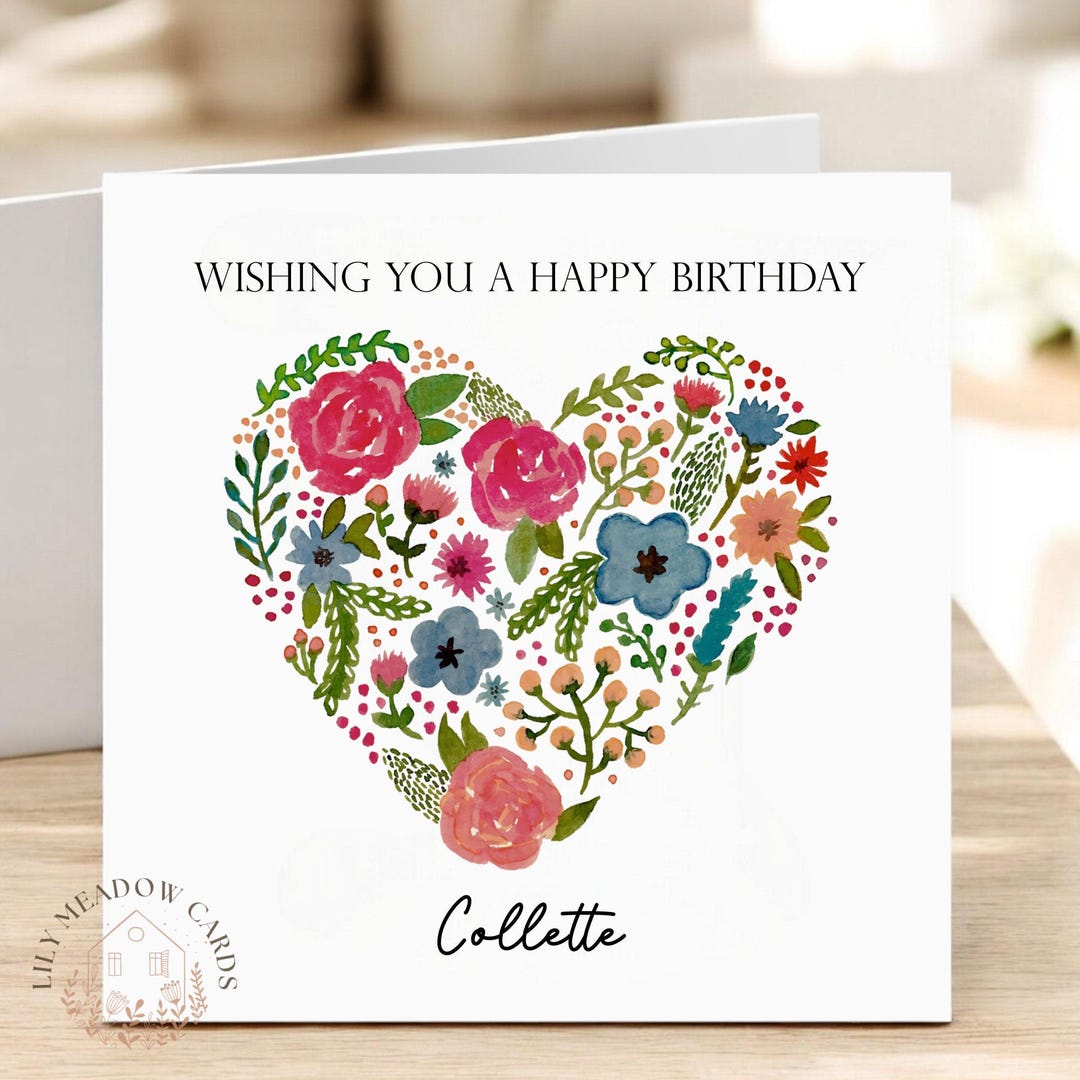 PERSONALISED Floral Heart Birthday Card for Her - Etsy