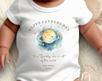 Fathers Day Space Theme T-Shirt, Toddler Top for fathers day vest or sleepsuit options. Personalised with child name