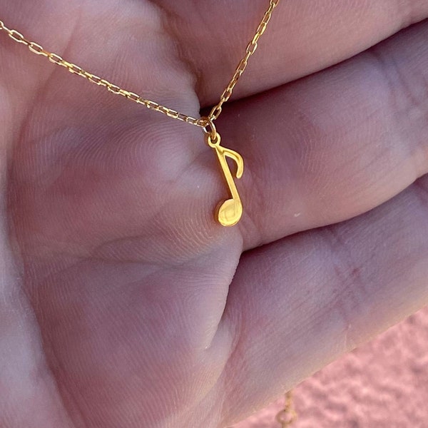 14k Solid Gold Music Note Necklace - Music Necklace - Music Lover Jewelry - Treble Clef Necklace - Gold Bass Clef Necklace - Birthday Gift