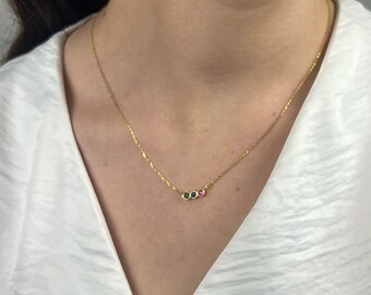 Gold Family Tiny Birthstone Necklace, Birthstone Gift, Christmas Gift, Bridesmaid Gift, Gift for Mom, Birthday Gift, Birthstone Jewelry